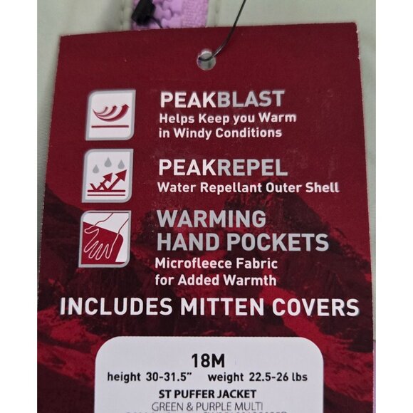 NWT Swiss Tech Toddler Heavyweight Puffer Jacket Size 18M / Purple & Green Multi - Picture 7 of 7